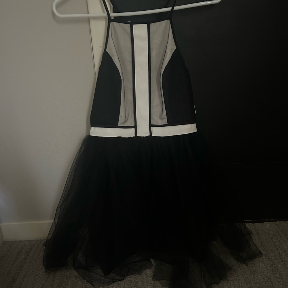 BCBGeneration Black and White Halter High Low Gown